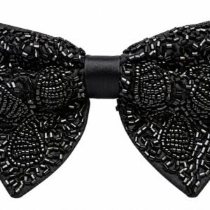 Men’s Premium Black Beaded Bow Tie – Stylish Handmade Bow Tie for Wedding & Party Wear